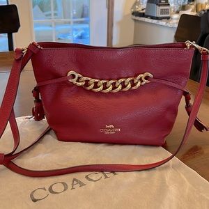 Red leather Coach small tote with shoulder and short handles 10x8x3